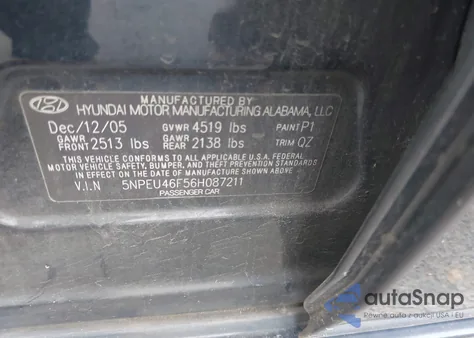 2006 Hyundai Sonata Gls V6/Lx V6 from USA, damaged, VIN 5NPEU46F56H087211